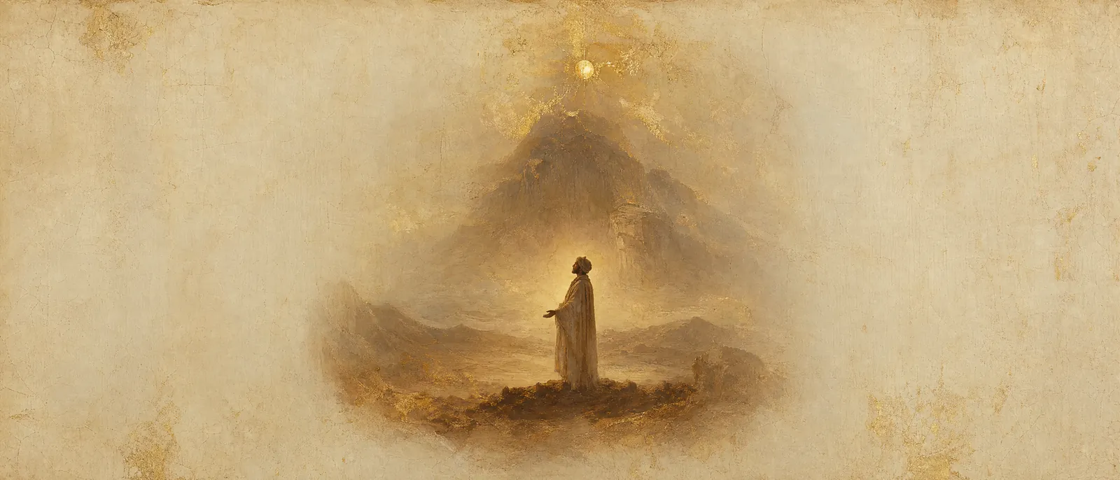 Painterly illuminated-manuscript artwork evoking the Hebrew name Aharon: Debated — often linked to 'mountain' or 'exalted,' possibly of Egyptian origin.