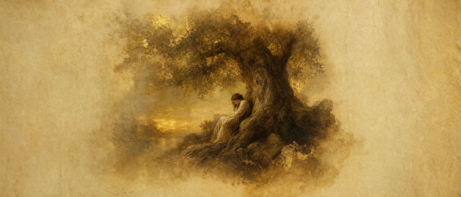 Painterly illuminated-manuscript artwork evoking the Hebrew name Alon: Oak — strength and long grief.