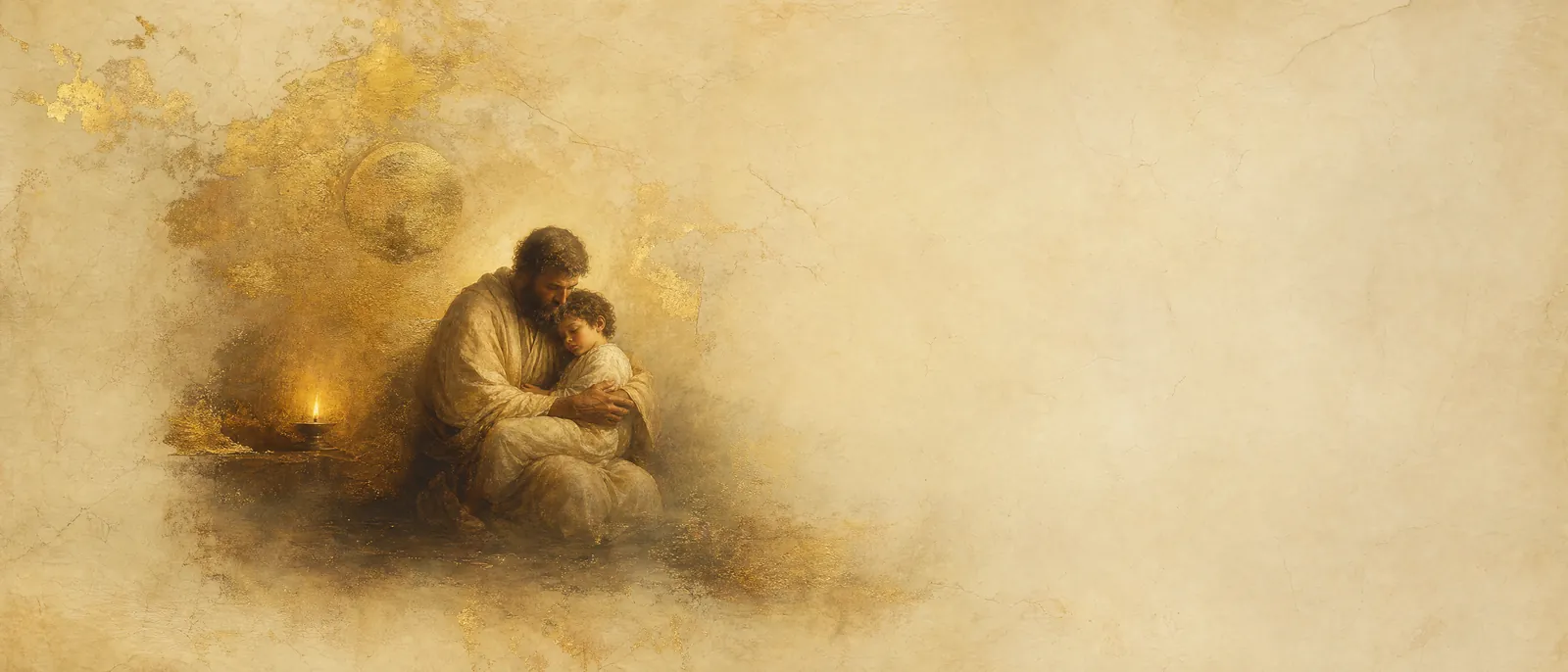 Painterly illuminated-manuscript artwork evoking the Hebrew name Avigail: My father's joy — av (father) + gil (joy).