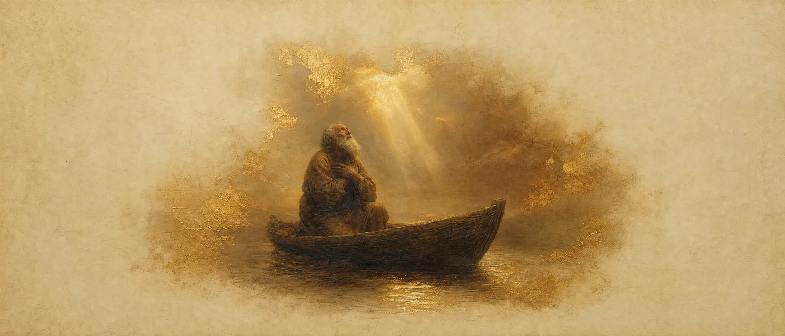 Painterly illuminated-manuscript artwork evoking the Hebrew name Chen: Grace, favor — what Noach found in God's eyes.