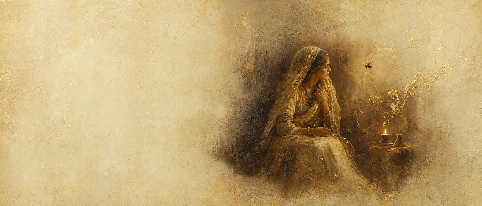 Painterly illuminated-manuscript artwork evoking the Hebrew name Devorah: Devorah, prophetess and judge of Israel.