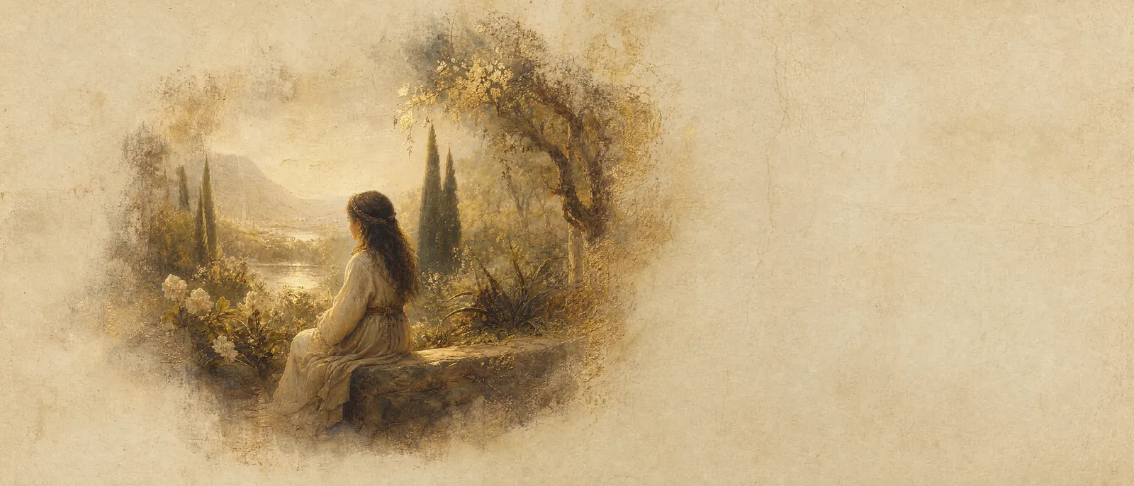 Painterly illuminated-manuscript artwork evoking the Hebrew name Eden: Delight — the garden planted at the beginning.