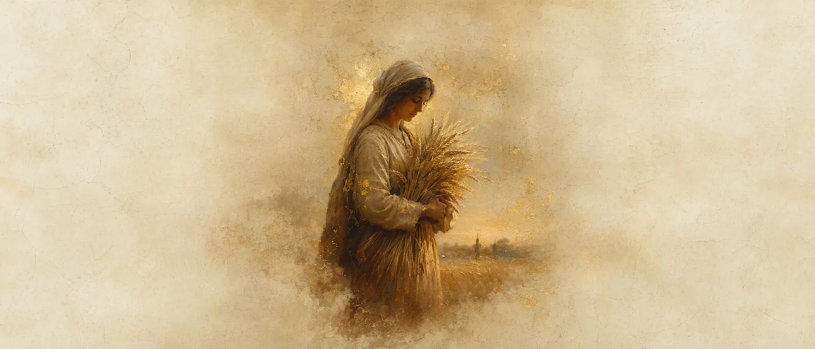 Painterly illuminated-manuscript artwork evoking the Hebrew name Omer: The sheaf — a measure of first barley; the counted harvest.