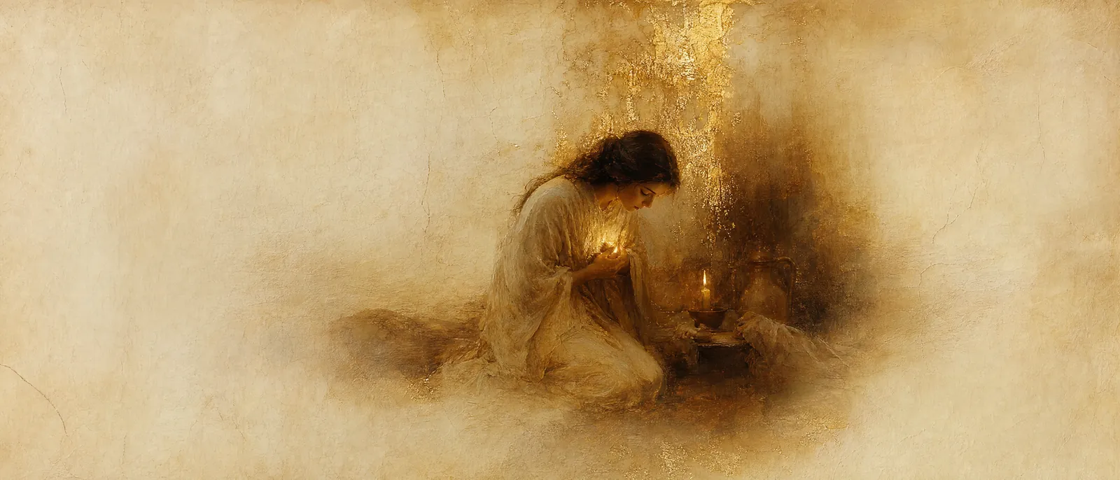 Painterly illuminated-manuscript artwork evoking the Hebrew name Rafael: God heals — refuah + El.