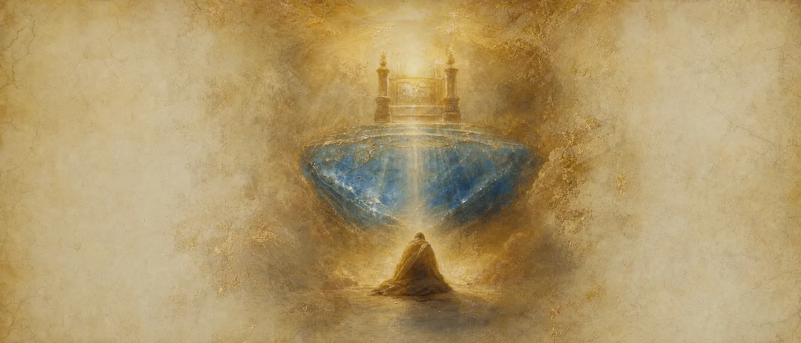 Painterly illuminated-manuscript artwork evoking the Hebrew name Sapir: Sapphire — the stone beneath the Throne.