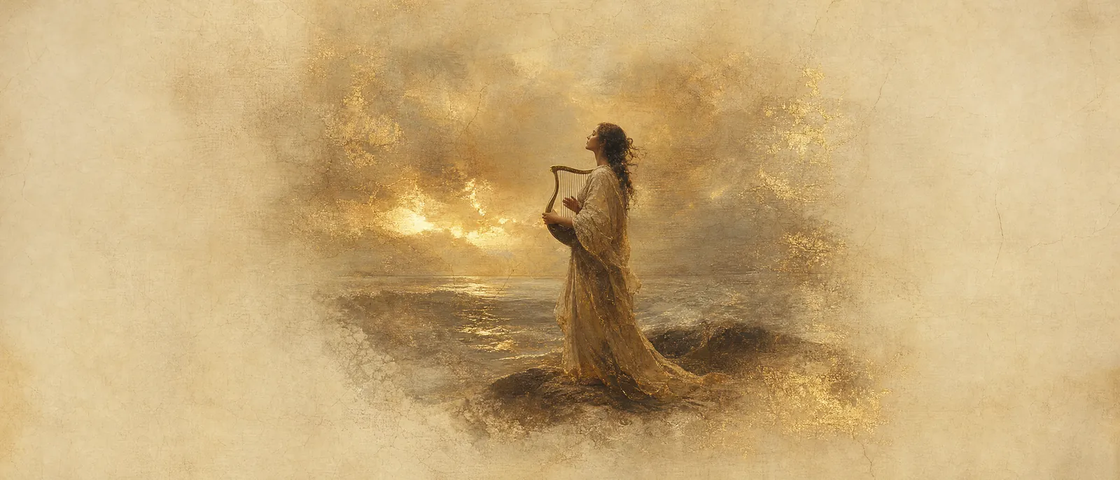 Painterly illuminated-manuscript artwork evoking the Hebrew name Shira: Song — the Song at the Sea (shira).