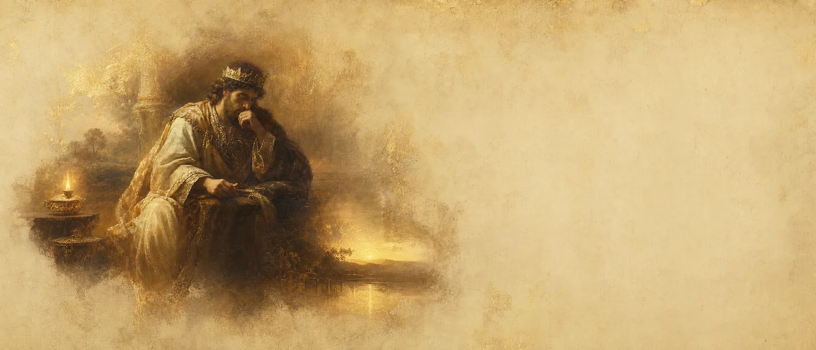 Painterly illuminated-manuscript artwork evoking the Hebrew name Shlomo: King Solomon, son of David and Bathsheba.