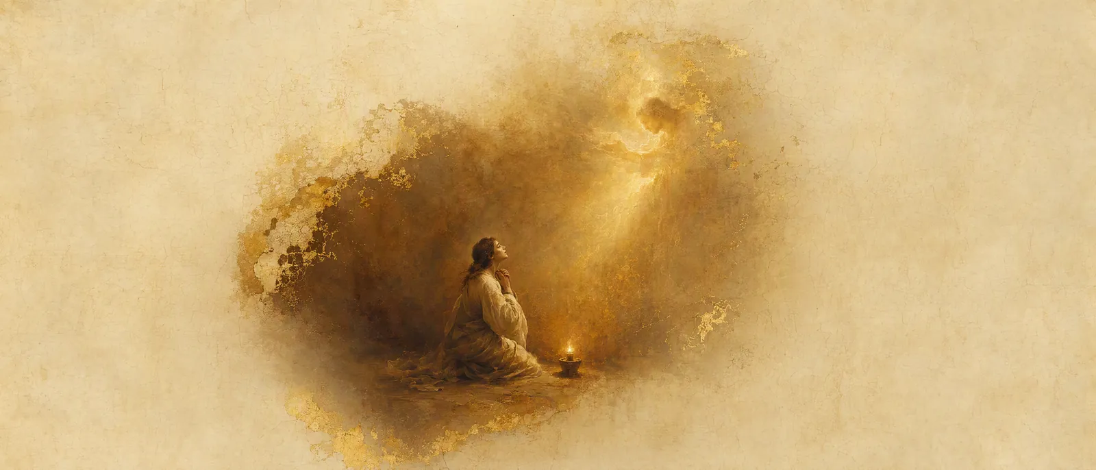Painterly illuminated-manuscript artwork evoking the Hebrew name Shmuel: Asked of God — heard by God.