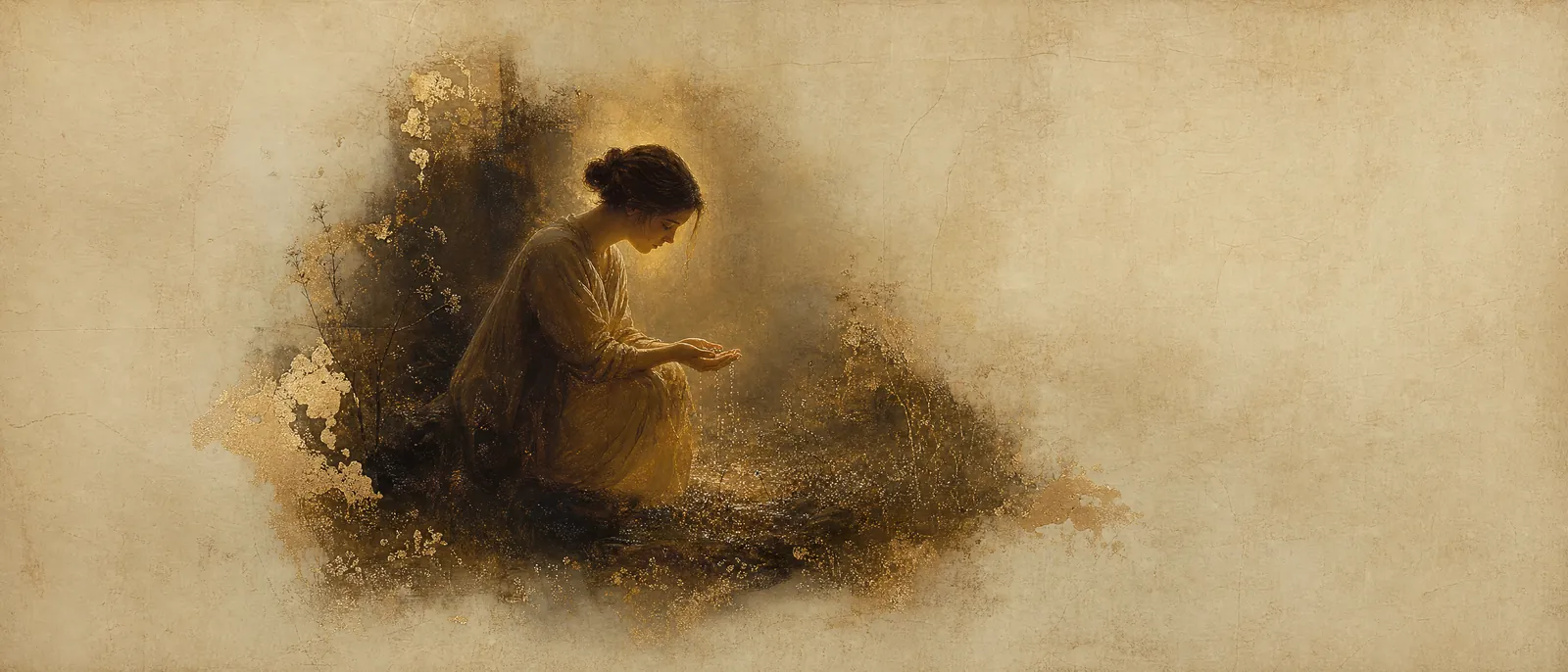 Painterly illuminated-manuscript artwork evoking the Hebrew name Tal: Dew — nightly, unasked abundance.