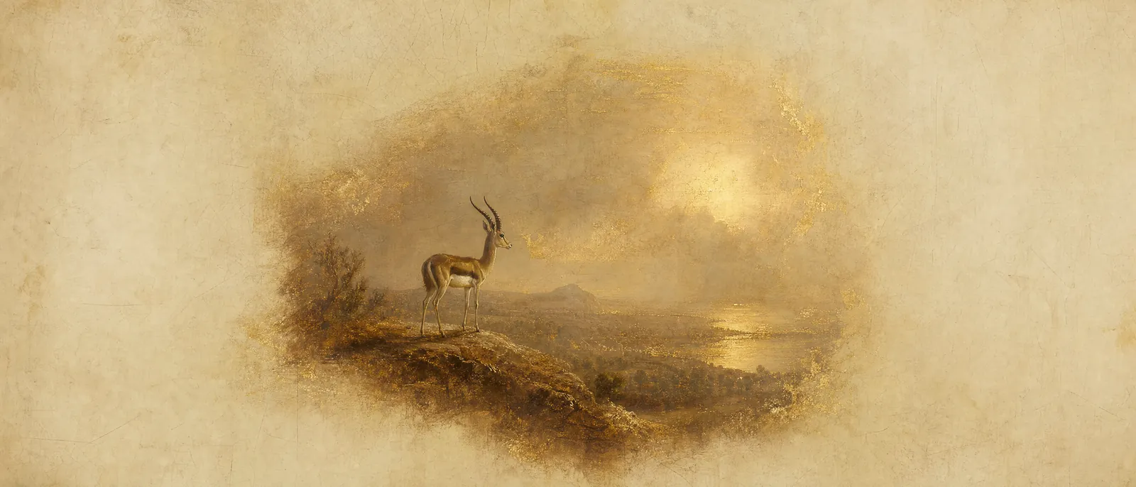 Painterly illuminated-manuscript artwork evoking the Hebrew name Tzvi: Gazelle; also splendor — eretz ha-tzvi, the land of beauty.