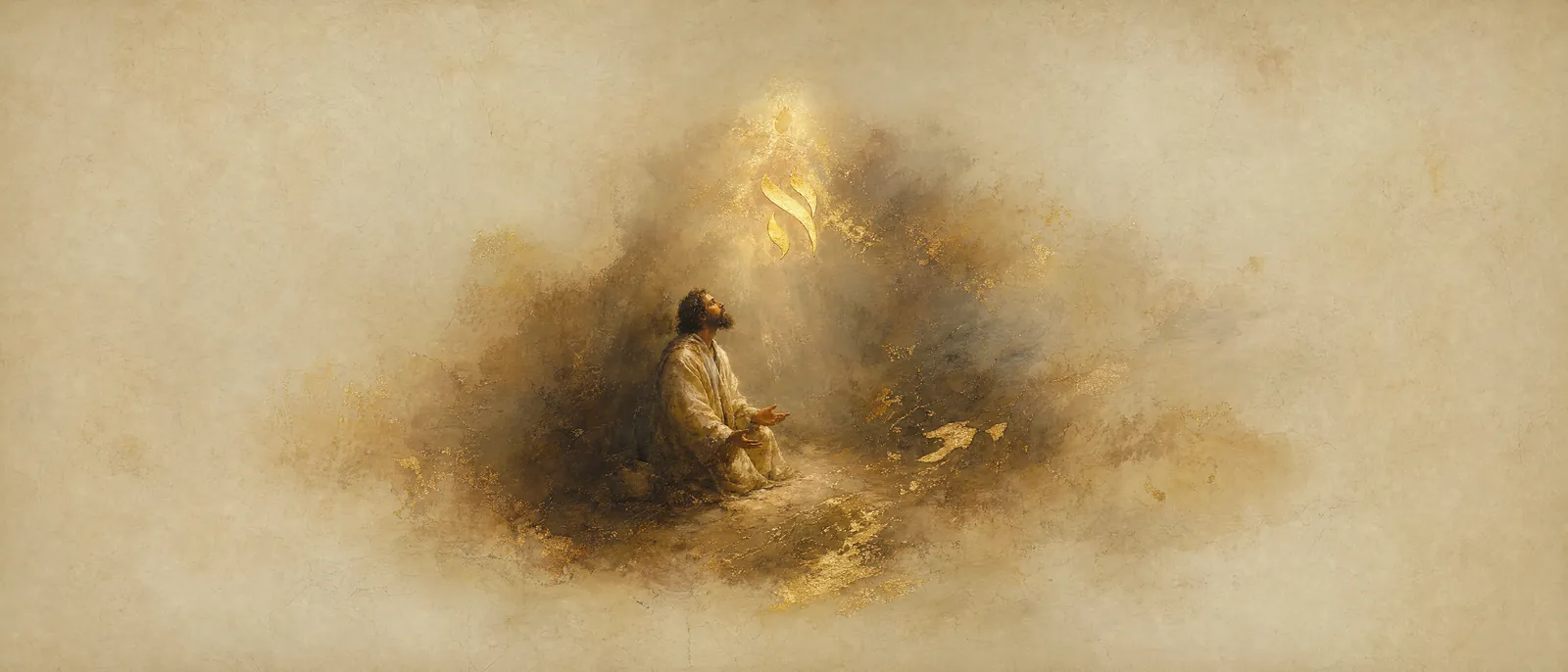 Painterly illuminated-manuscript artwork evoking the Hebrew name Yehoshua: The Lord saves — Hoshea with a letter of the divine Name added.